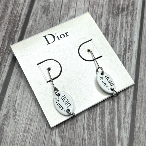 SOLD❤️ DIOR VTG Y2K “J’adore Dior” Galliano Era Pierced Dangle Earrings Silver - Picture 4 of 8